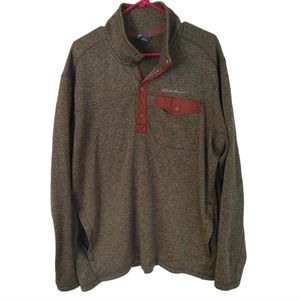Eddie Bauer Men's XL Pullover Sweater Fleece 3 Button Quarter Snap Green Rust